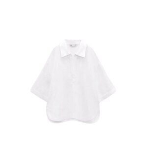 ZARA LINEN POLO COLLAR BLOUSE OYSTER WHITE SIZE S | 4786/076